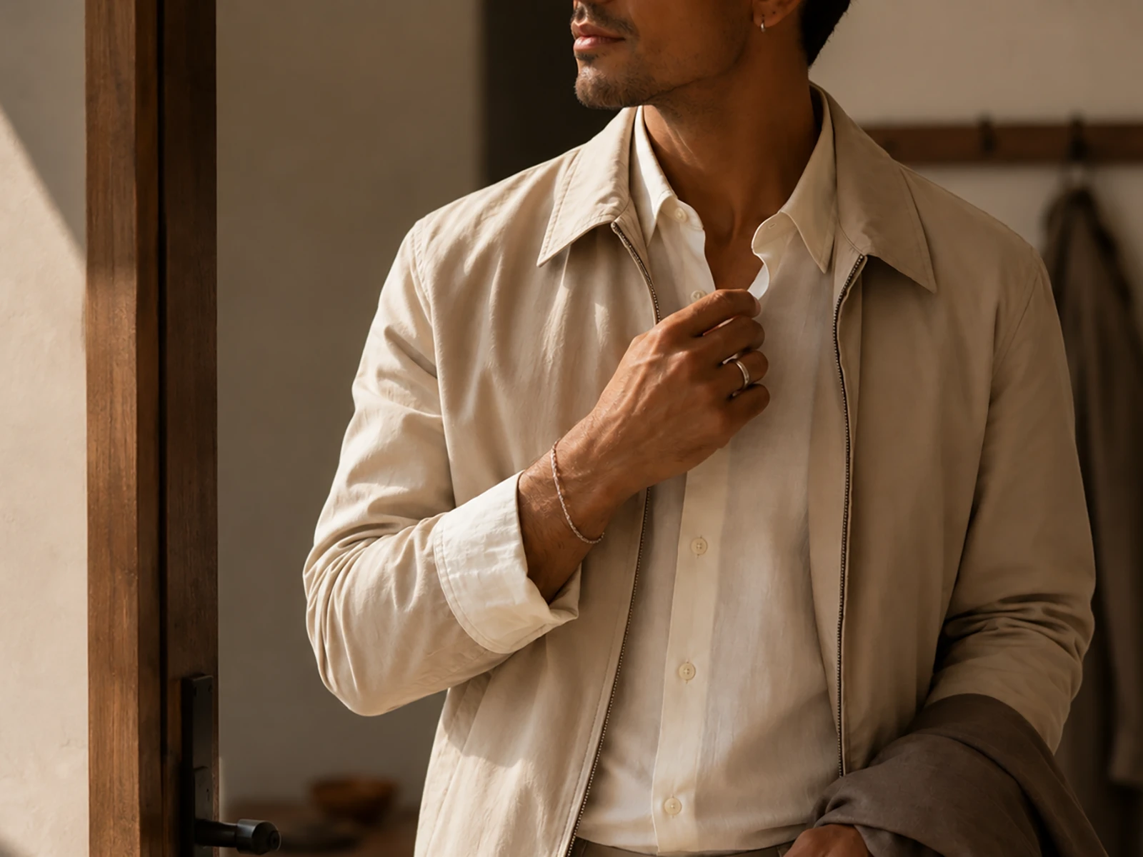 Man wearing minimalist titanium bracelet and ring for everyday style - LUVERIKO Journal Issue 03