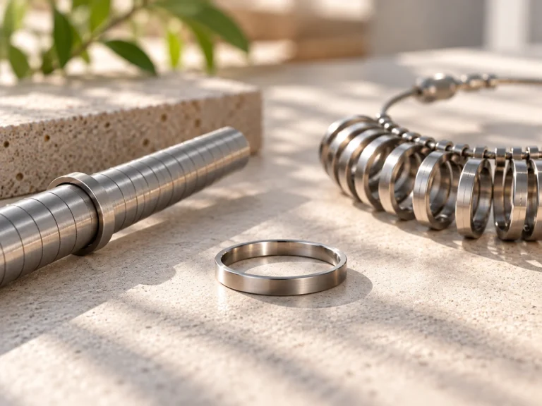 Professional ring sizing tool set with ring sizer gauges and a minimalist titanium band